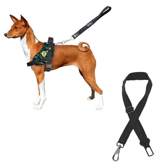 Imagem de Coleira De Cachorros Grandes Porte Peitoral Guia Com Mola Amortecedora + Cinto De Segurança Para Cães Labrador Rottweiler