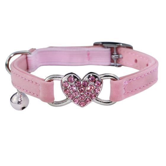 Imagem de Coleira de gato WDPAWS Heart Bling com cinto de segurança e rosa sino