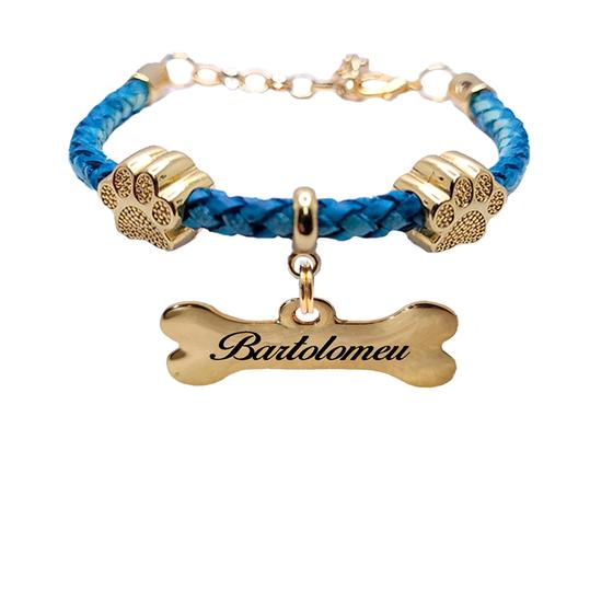 Coleira Identificação Trança Simples Azul Personalizada Placa Nome Telefone Gravados Laser Menor preço em Coleira Identificação Trança Simples Azul Personalizada Placa Nome Telefone Gravados Laser