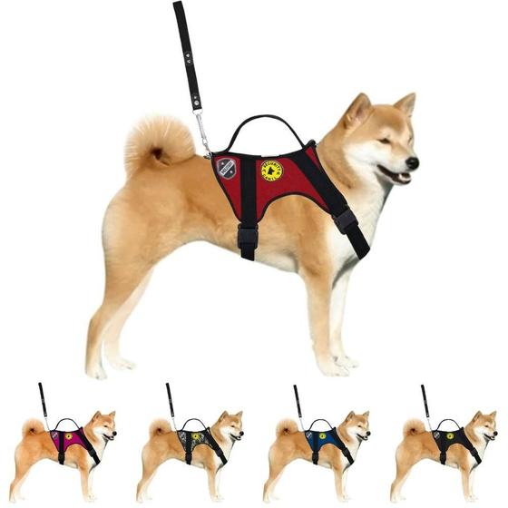 Imagem de Coleira Para Cachorro Grande Peitoral Pet Tático Para Cães Regulável Resistente Com Alça E Guia De Passeio Com Mola