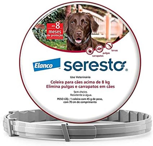 Coleira Seresto Bayer Para Cães Acima De 8kg Menor preço em Coleira Seresto Bayer Para Cães Acima De 8kg
