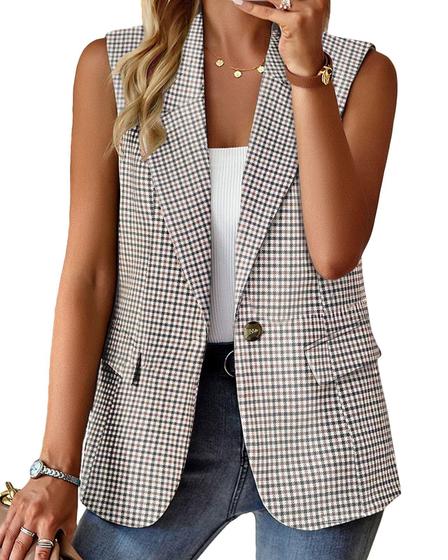 Imagem de Colete blazer Mina Self Plaid para mulheres Business Casual 2024