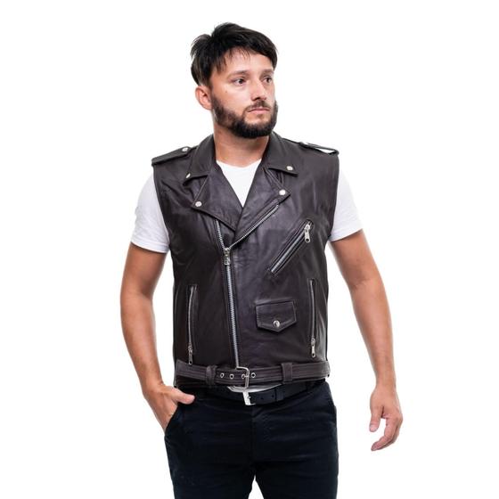 Imagem de Colete De Motoqueiro Couro Legitimo Masculino Estilo Perfecto