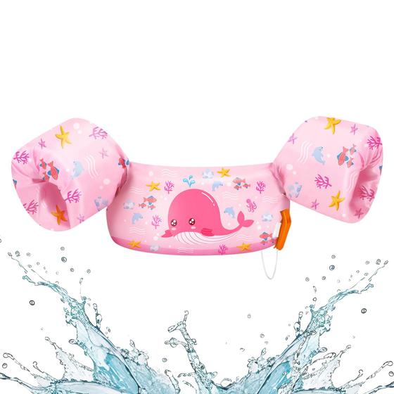 Imagem de Colete de natação HeySplash para crianças de 9 a 23 kg com alça ajustável rosa