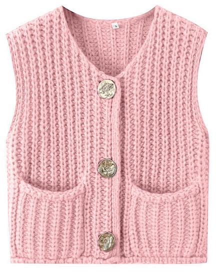 Imagem de Colete de suéter WROLEM Crochet Knit Up vintage rosa