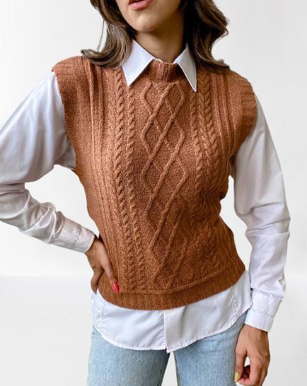 Imagem de Colete de tricô mousse tricot  Aran feminino  Ref 251