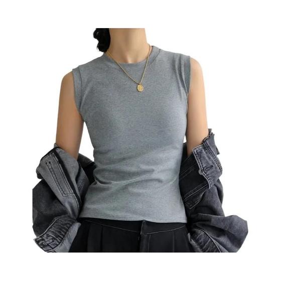 Imagem de Colete Feminino de Algodão Sem Mangas - Camisola Colorida com Gola Redonda