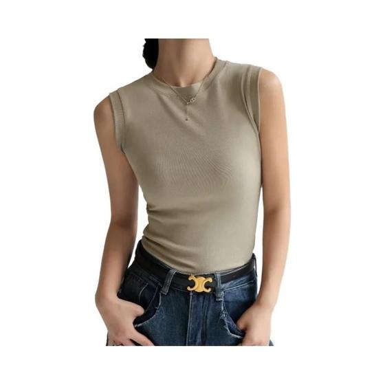 Imagem de Colete Feminino de Algodão Sem Mangas - Camisola Colorida com Gola Redonda
