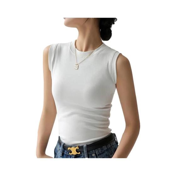 Imagem de Colete Feminino de Algodão Sem Mangas - Camisola Colorida com Gola Redonda