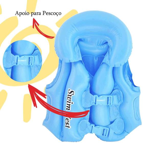 Imagem de Colete Inflável Infantil Azul de Piscina de 18 até 30Kg