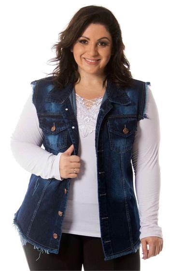 Imagem de Colete Jeans Plus Size Azul Destroyed Plus Size