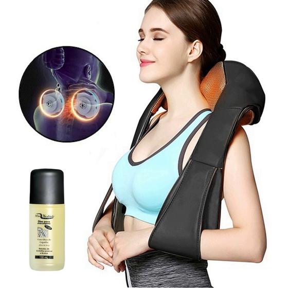 Imagem de Colete Massagem Shiatsu Elétrico Com Luz Aquecimento + Óleo Massageador