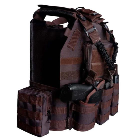 Imagem de Colete Tático Modular Plate Carrier + 8 Acessórios Marrom