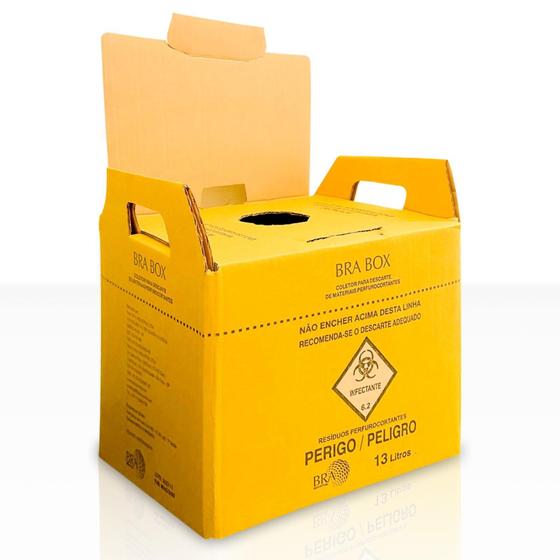 Imagem de Coletor Descartável Perfuro Cortante 13Lt. Bra Box Kit 1Un
