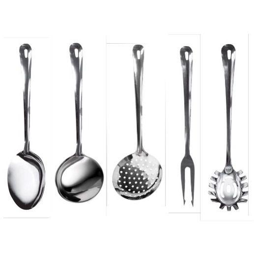 Colher Aço Inox Kit 5 Peças Utensílios Conha Garfo Espátula Menor preço em Colher Aço Inox Kit 5 Peças Utensílios Conha Garfo Espátula