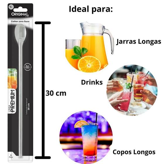 Imagem de Colher Comprida Inox Bailarina Mexer Suco Bebida Jarra Longa Premium 30cm