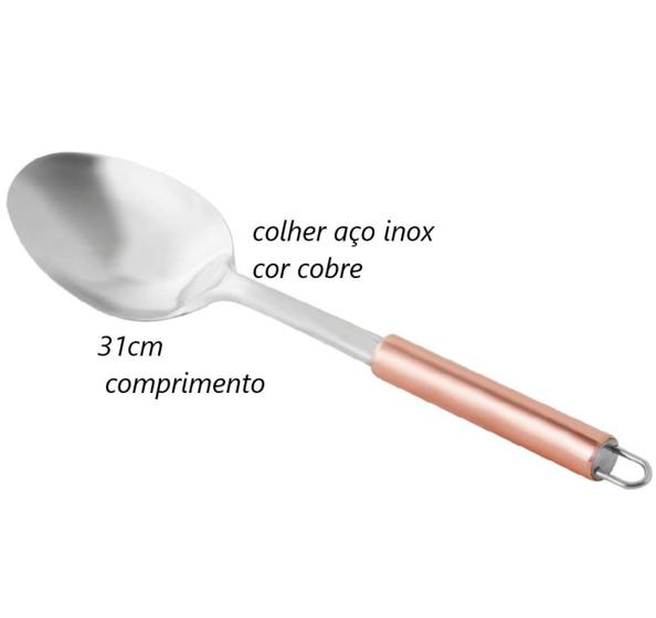 Imagem de Colher de arroz grande rose cobre em aço inox 31cm MimoStyle