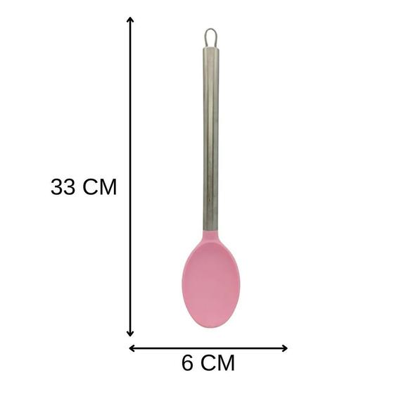 Imagem de Colher De Servir Em Silicone Cabo De Metal 34cm Rosa