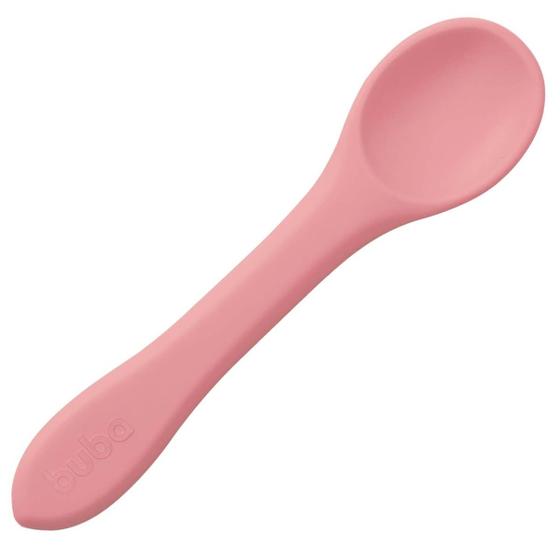 Imagem de Colher de Silicone para Bebê Buba Rosa +6m Introducao Alimentar Flexível