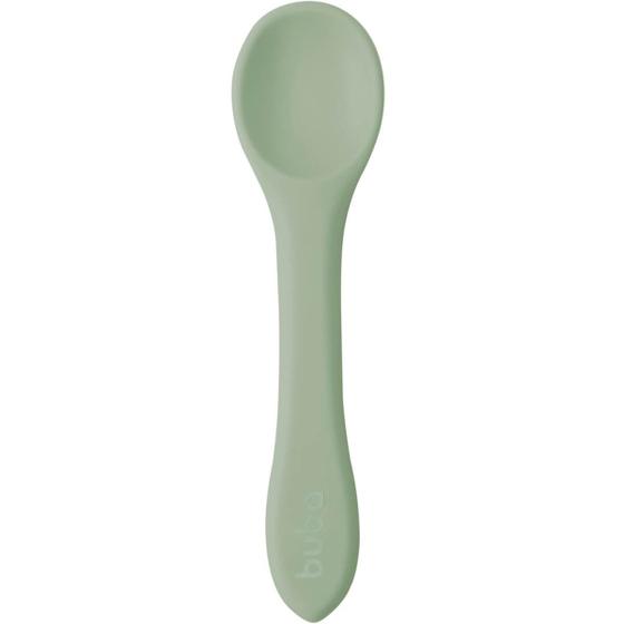 Imagem de Colher de Silicone para Bebê Buba Verde Introdução Alimentar +6m de Treinamento Flexível