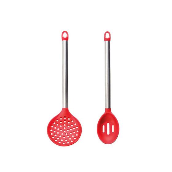 Imagem de Colher e Escumadeira Silicone Vermelho Inox Utensilios