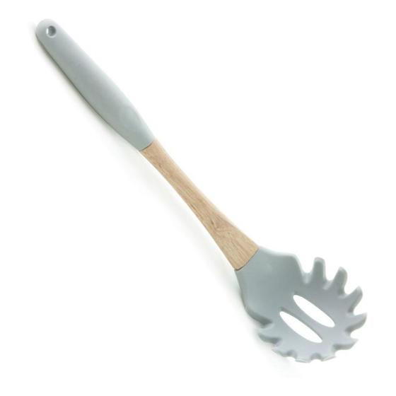 Imagem de Colher Espaguete Silicone Cabo Madeira 29,7 Cm Mimo Utensilho Resistente Cozinha 