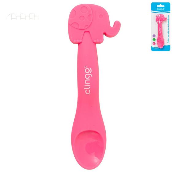 Imagem de Colher Infantil De Silicone Clingo Elefante Rosa