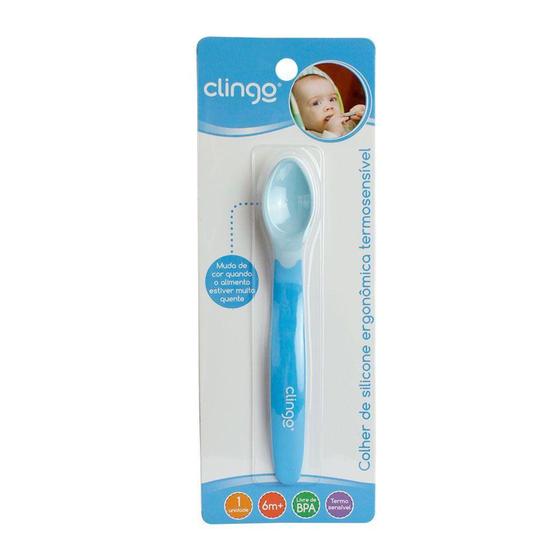 Imagem de Colher Infantil De Silicone Ergonômica Azul  C2341 Clingo