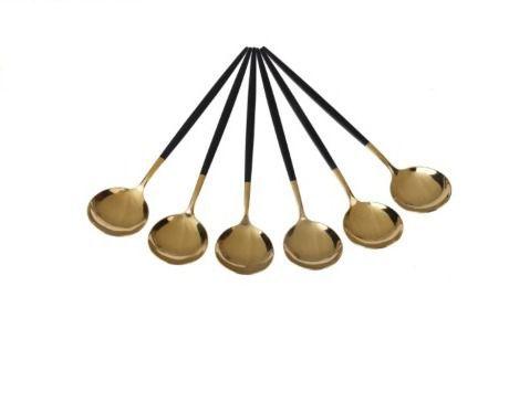 Imagem de Colher Lux Collection com 6pçs em Inox Dourado/Preto 20,8cm - Dolce Home