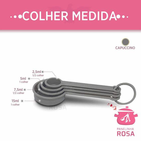 Imagem de Colher Medida 4 (Quatro) Peças Colher de Chá e Sopa Cor Cinza Polipropileno Panelinha Rosa