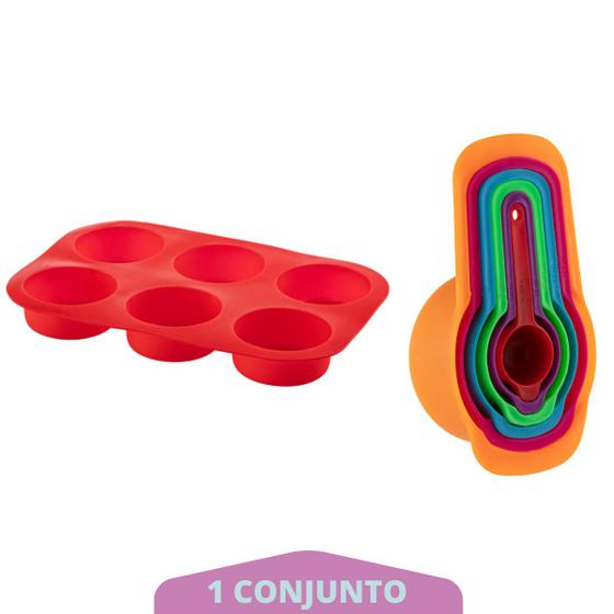 Imagem de Colher Medidora 6 Pçs + Forma Silicone Cupcake Sortida