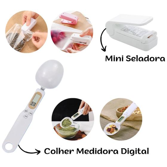 Imagem de Colher Medidora Digital Receitas + Mini Seladora Embalagens