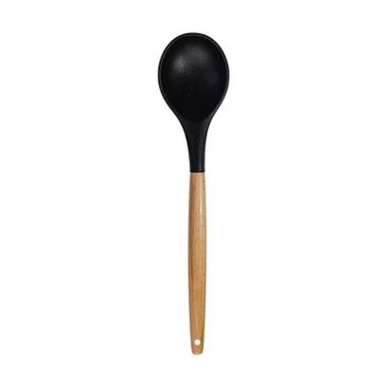 Imagem de Colher Silicone Bambu 32cm Utensilio Cozinha Não Risca