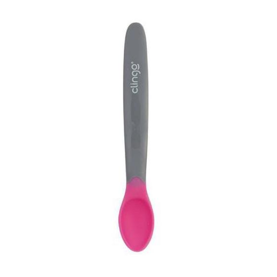 Colher Silicone Ergonômica Termossensível Clingo Rosa/Cinza Imagem de Colher Silicone Ergonômica Termossensível Clingo Rosa/Cinza