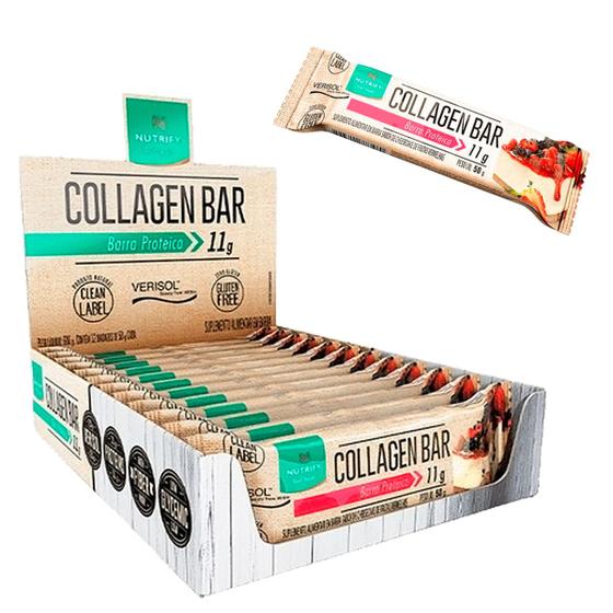 Imagem de Collagen Bar cheesecake Frutas Vermelhas - 10 unidades 500g Barra de Colágeno de Proteína Barrinha de Cereal Proteica