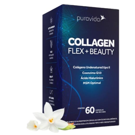 Imagem de Collagen Flex Beauty Puravida  Colágeno Tipo 2 Coenzima Q10 Acido Hialurônico Premium Natural