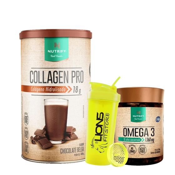 Imagem de COLLAGEN PRO 450G - Colágeno Body Balance - Nutrify +Omega 3 120 caps Nutrify + Coqueteleira Cor Sortida 700 ml