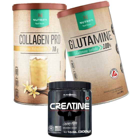 Imagem de Collagen Pro 450G + Glutamine 500G  Glutamina em Pó - Nutrify + Creatine - Creatina 300g - Black