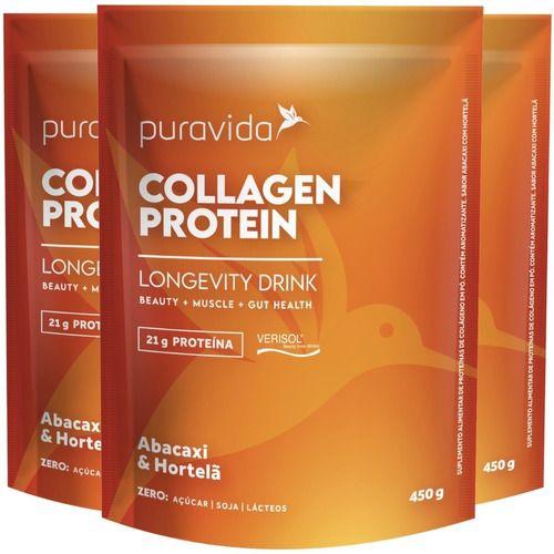 Imagem de Collagen Protein Abacaxi E Hortelã Puravida 3 X 450g