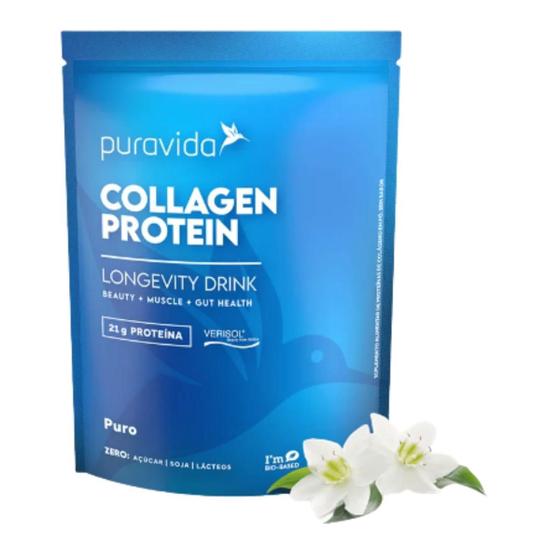 Imagem de Collagen Protein PuraVida 450g Colágeno Puro HIDROLISADO VERISOL COM BIOTINA ZERO AÇUCAR ZERO LACTEOS