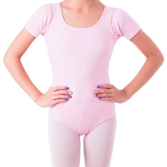 Imagem de Collant De Balé Infantil Meia Manga Rosa Preto Body Ballet