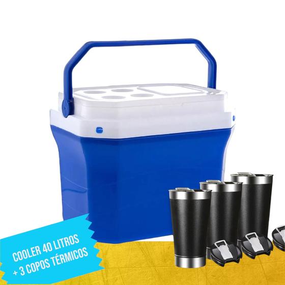 Imagem de Coller Box 40 Litros Caixa Térmica + 3 Copos Térmicos 500 ML 905