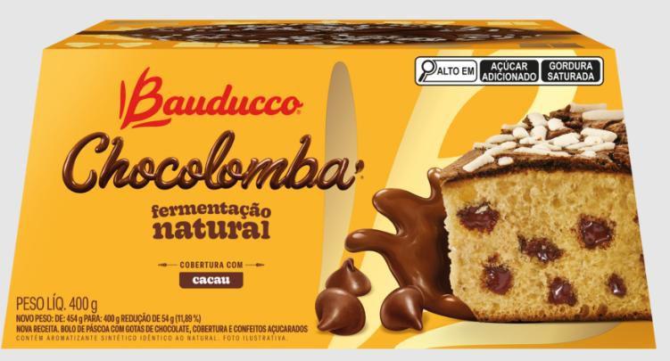 Imagem de Colomba Bauducco 400g Chocolate Gotas Bolo de Páscoa Chocolomba com Cobertura e Confeitos Açucarados