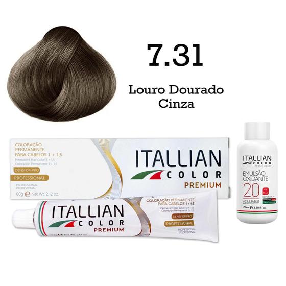 Imagem de Coloração 7.31 Louro Dourado Cinza + Oxi 20 Vol  Itallian Color