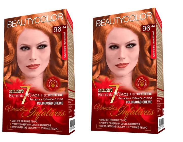 Coloração Beauty Color Vermelho Ruivo Claro 96.44 - 2 Caixas - Tinta de ...