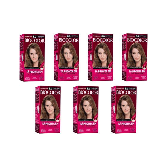 Imagem de Coloraçao Biocolor Creme 8.0 Louro Claro - Kit C/ 7un