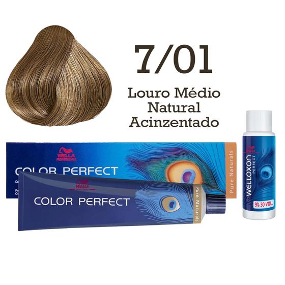 Imagem de Coloração Color Perfect 7/01 Louro Médio Natural Acinzentado + Ox 30  Wella