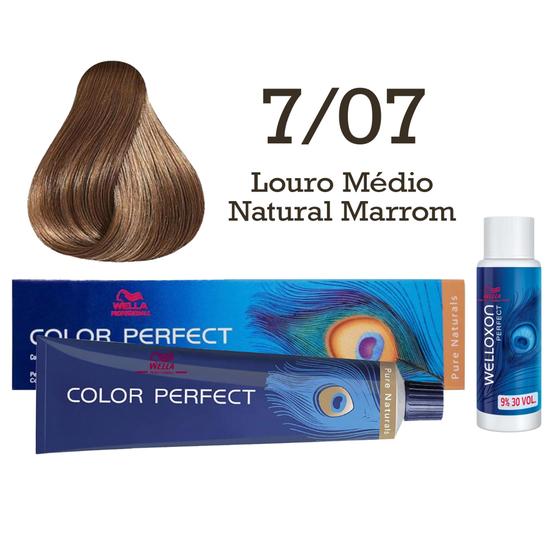 Imagem de Coloração Color Perfect 7/07 Louro Médio Natural Marrom  + Emulsão Oxi 30 Welloxon  Wella