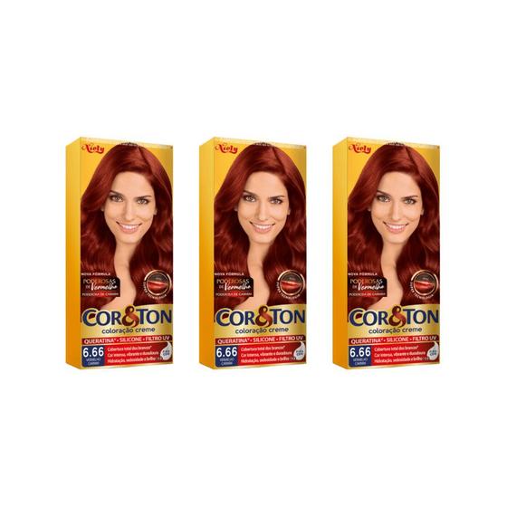 Imagem de Coloraçao Cor&Ton 6.66 Louro Escuro Vermelho 50g-Kit C/3