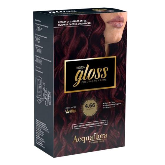 Coloração Creme Acquaflora Kit Hidra Gloss 4.66 Borgonha Imagem de Coloração Creme Acquaflora Kit Hidra Gloss 4.66 Borgonha